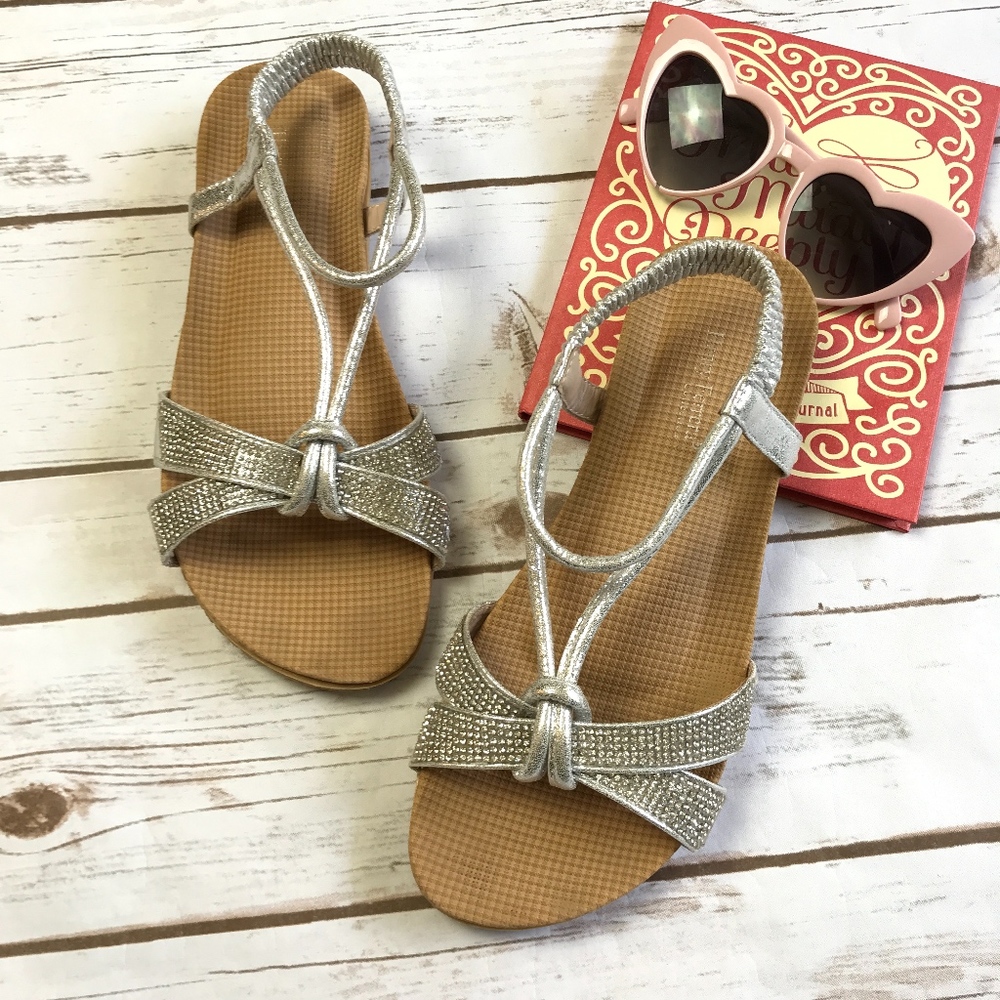 Henry Ferrera 'ZITA' Silver Rhinestone Flat Sandal